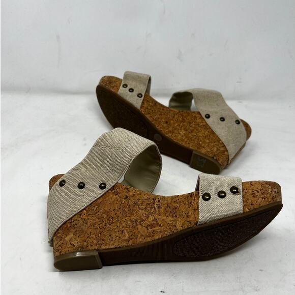 Lucky Brand Cork Platform Wedge‎ Slide Sandals Summer Heels Cream Size 10 - Picture 7 of 9